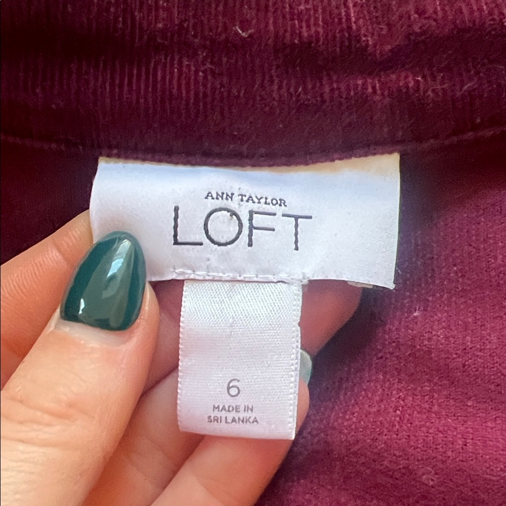 LOFT Burgundy Velvet Belted Utility Jacket - Picture 3 of 5